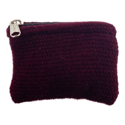 Alternate image for Handloomed Flower-Themed Wool Coin Purse from Peru Carmine Petals