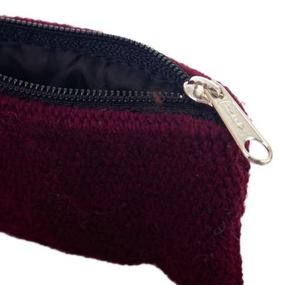 Alternate image for Handloomed Flower-Themed Wool Coin Purse from Peru Carmine Petals