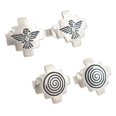 Alternate image for 950 Silver Andean Stud Earrings 2 Pairs Andean Cosmovision