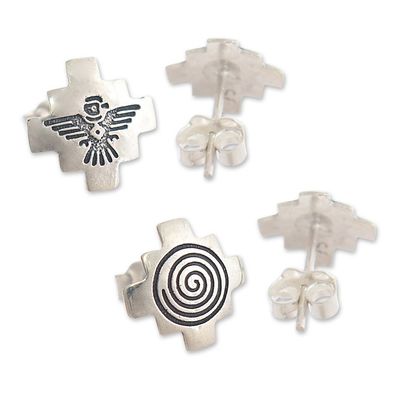 Alternate image for 950 Silver Andean Stud Earrings 2 Pairs Andean Cosmovision