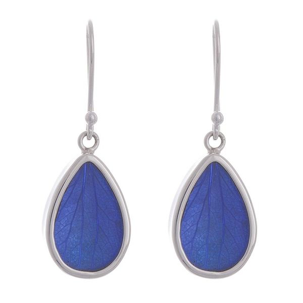 Alternate image for Blue Hydrangea Leaf Sterling Silver Teardrop Dangle Earrings Petal Essence in Blue