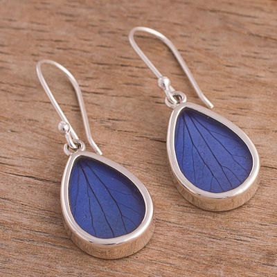 Alternate image for Blue Hydrangea Leaf Sterling Silver Teardrop Dangle Earrings Petal Essence in Blue
