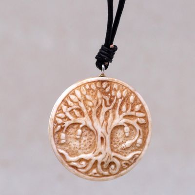 Alternate image for Leather Cord Necklace with Bone Tree of Life Pendant Sacred Tree