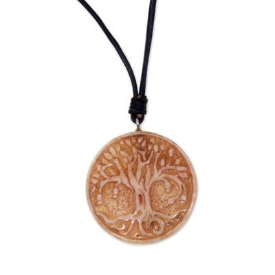 Alternate image for Leather Cord Necklace with Bone Tree of Life Pendant Sacred Tree