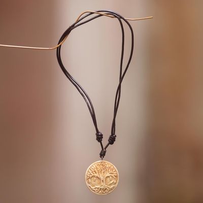 Alternate image for Leather Cord Necklace with Bone Tree of Life Pendant Sacred Tree