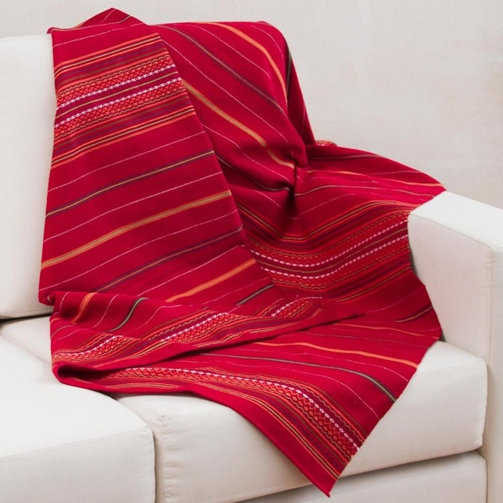 Handwoven Red and Orange Alpaca Blend Throw 'Huanca Princess'