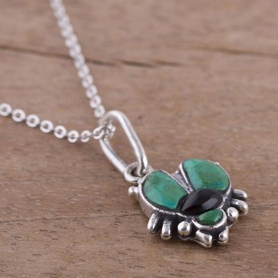 Alternate image for Chrysocolla and obsidian pendant necklace Silver Scarab