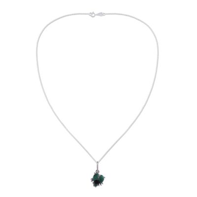Alternate image for Chrysocolla and obsidian pendant necklace Silver Scarab