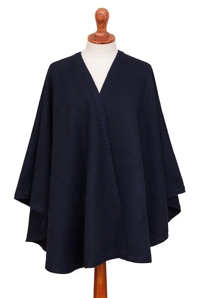 Alternate image for Alpaca Blend Ruana in Solid Midnight from Peru Warm Woman in Midnight