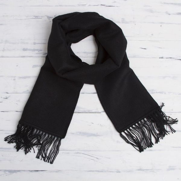 Alternate image for Woven Alpaca Blend Scarf for Men in Solid Black Ebony Gift of Warmth