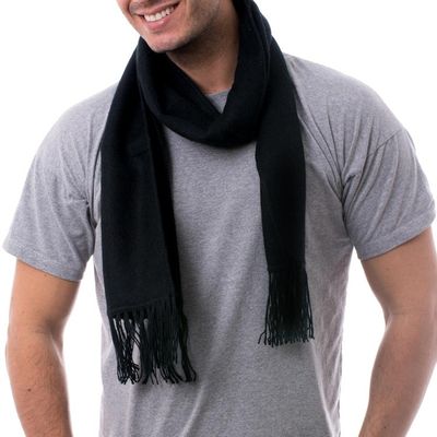 Alternate image for Woven Alpaca Blend Scarf for Men in Solid Black Ebony Gift of Warmth