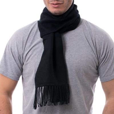 Alternate image for Woven Alpaca Blend Scarf for Men in Solid Black Ebony Gift of Warmth