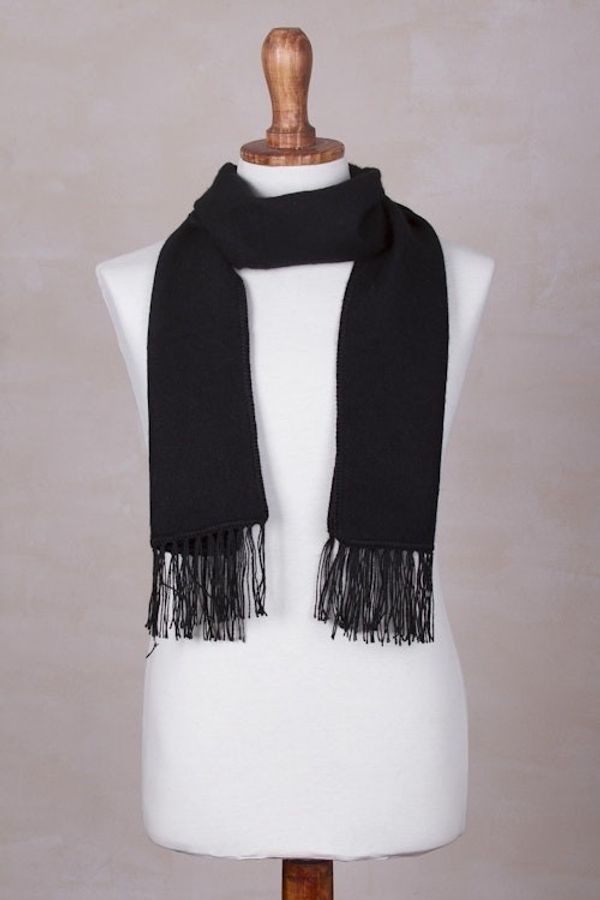 Alternate image for Woven Alpaca Blend Scarf for Men in Solid Black Ebony Gift of Warmth