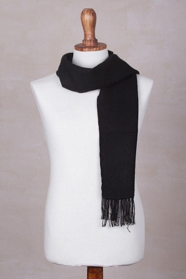 Alternate image for Woven Alpaca Blend Scarf for Men in Solid Black Ebony Gift of Warmth