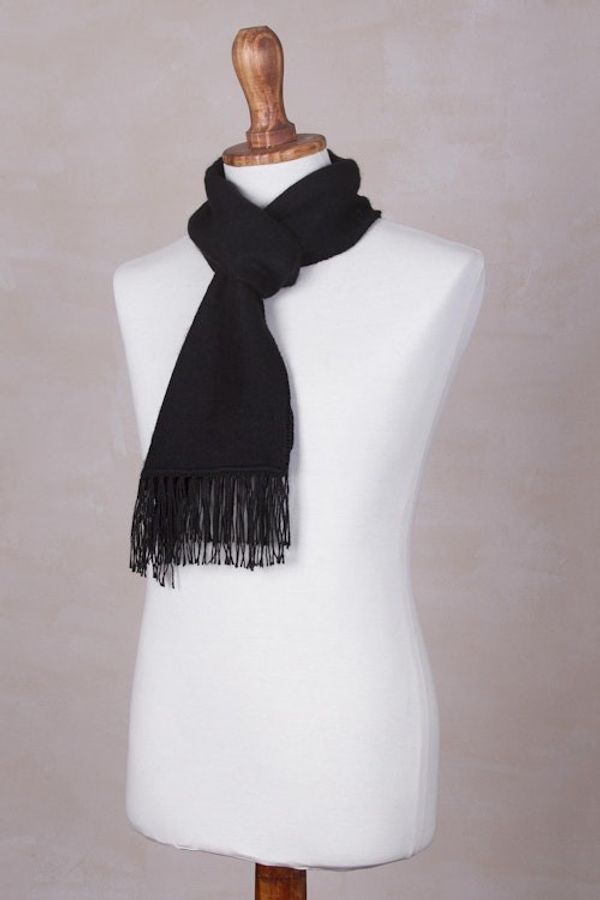 Alternate image for Woven Alpaca Blend Scarf for Men in Solid Black Ebony Gift of Warmth