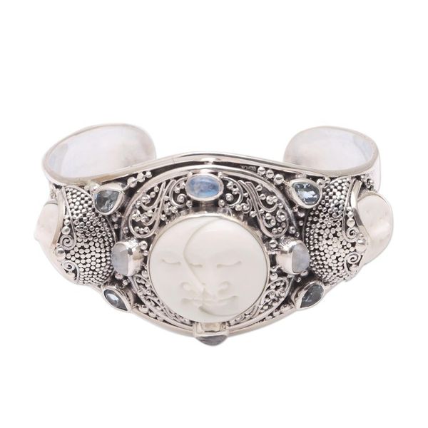 Alternate image for Rainbow Moonstone and Blue Topaz Cuff Bracelet from Bali Keeper of the Moon