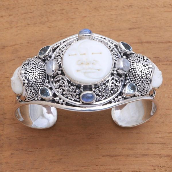 Alternate image for Rainbow Moonstone and Blue Topaz Cuff Bracelet from Bali Keeper of the Moon