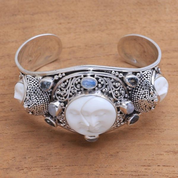 Alternate image for Rainbow Moonstone and Blue Topaz Cuff Bracelet from Bali Keeper of the Moon