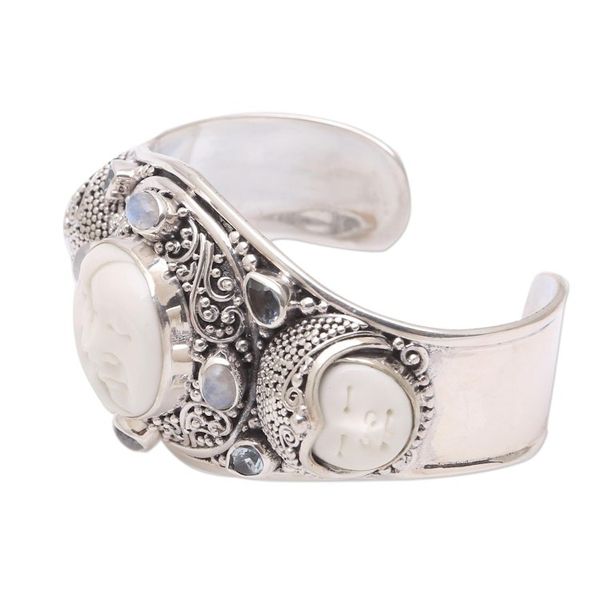 Alternate image for Rainbow Moonstone and Blue Topaz Cuff Bracelet from Bali Keeper of the Moon
