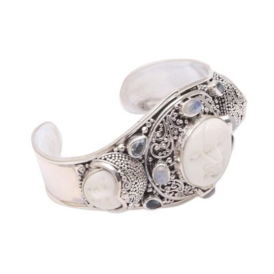 Alternate image for Rainbow Moonstone and Blue Topaz Cuff Bracelet from Bali Keeper of the Moon