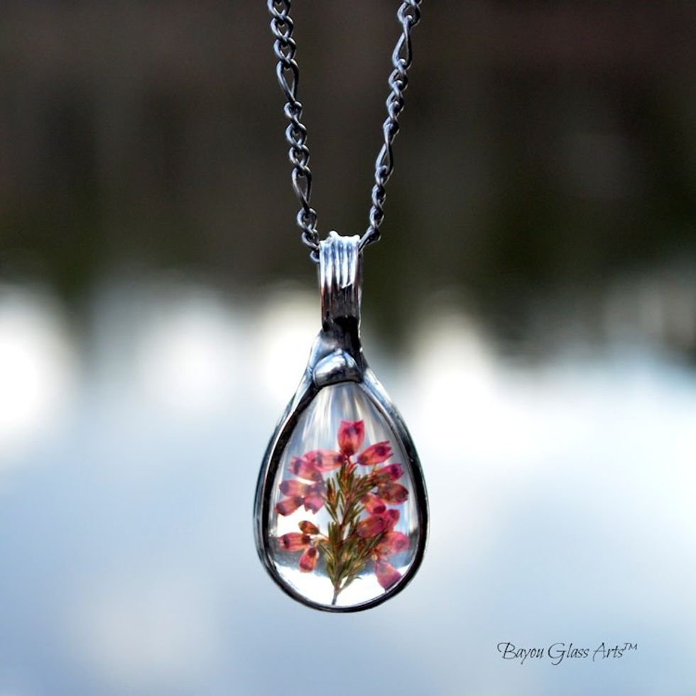 Scottish Heather Necklace, Pink Pressed Flower Jewelry