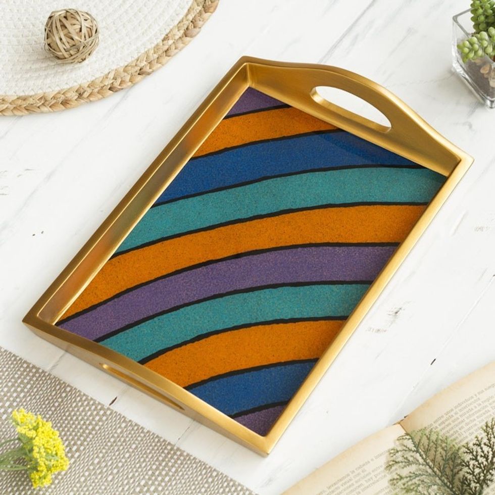 Painted Glass Handcrafted Multi-color Tray 'Mineral Memoirs'