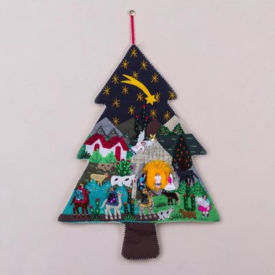 Alternate image for Handcrafted Andean Christmas Pine Tree Applique Wall Hanging Andean Christmas Pine
