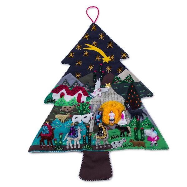 Alternate image for Handcrafted Andean Christmas Pine Tree Applique Wall Hanging Andean Christmas Pine