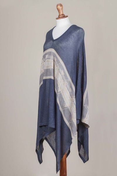 Alternate image for Woven Navy Blue Patterned Poncho from Peru Blue Inca