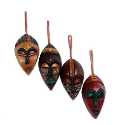 Alternate image for African Wood Christmas Ornaments Set of 4 Celebration Masks