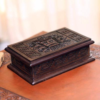 Alternate image for Jewelry Box Leather Embossed Cedar Wood from Peru Inca Sun God