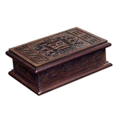 Alternate image for Jewelry Box Leather Embossed Cedar Wood from Peru Inca Sun God