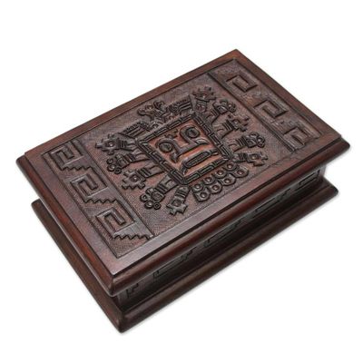 Alternate image for Jewelry Box Leather Embossed Cedar Wood from Peru Inca Sun God