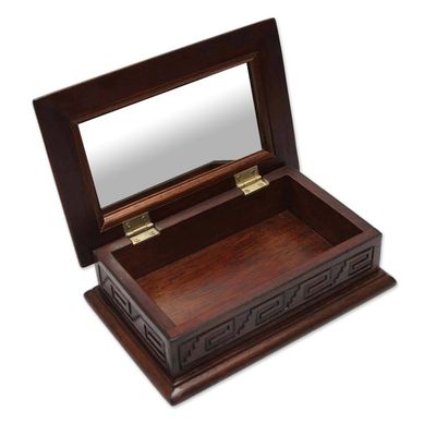 Alternate image for Jewelry Box Leather Embossed Cedar Wood from Peru Inca Sun God