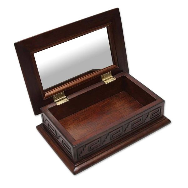Alternate image for Jewelry Box Leather Embossed Cedar Wood from Peru Inca Sun God