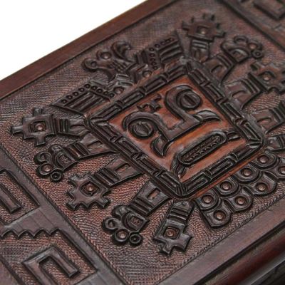 Alternate image for Jewelry Box Leather Embossed Cedar Wood from Peru Inca Sun God