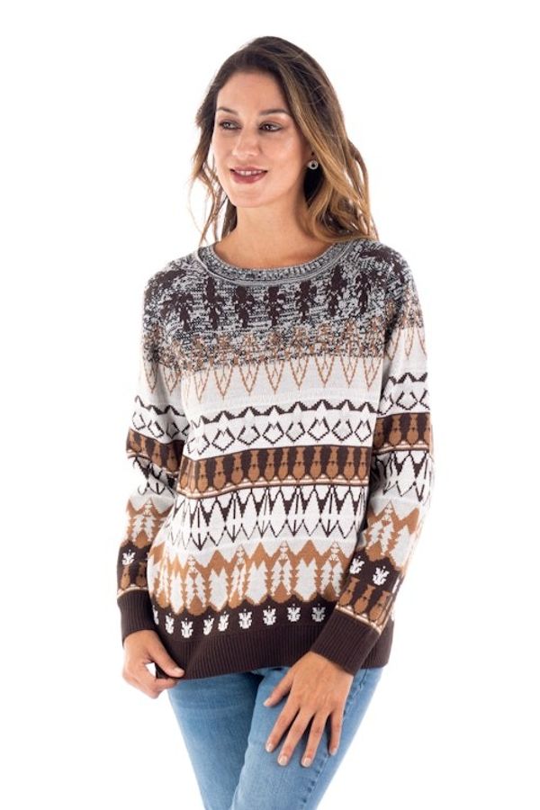 Alternate image for Geometric Brown Acrylic and Baby Alpaca Blend Pullover Chocolate Peaks