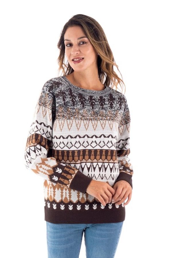 Alternate image for Geometric Brown Acrylic and Baby Alpaca Blend Pullover Chocolate Peaks