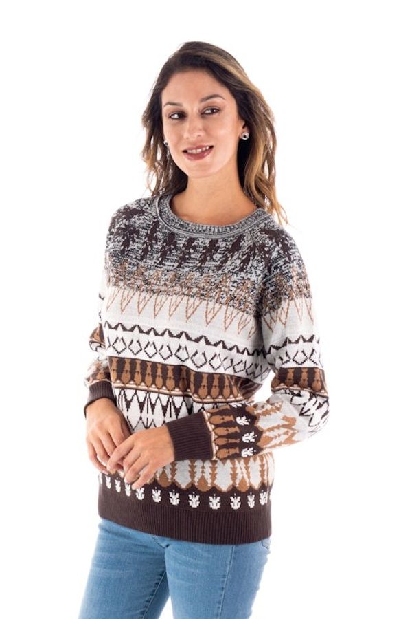 Alternate image for Geometric Brown Acrylic and Baby Alpaca Blend Pullover Chocolate Peaks