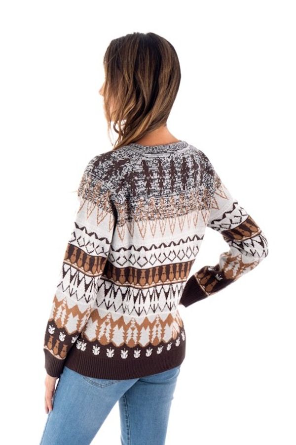 Alternate image for Geometric Brown Acrylic and Baby Alpaca Blend Pullover Chocolate Peaks