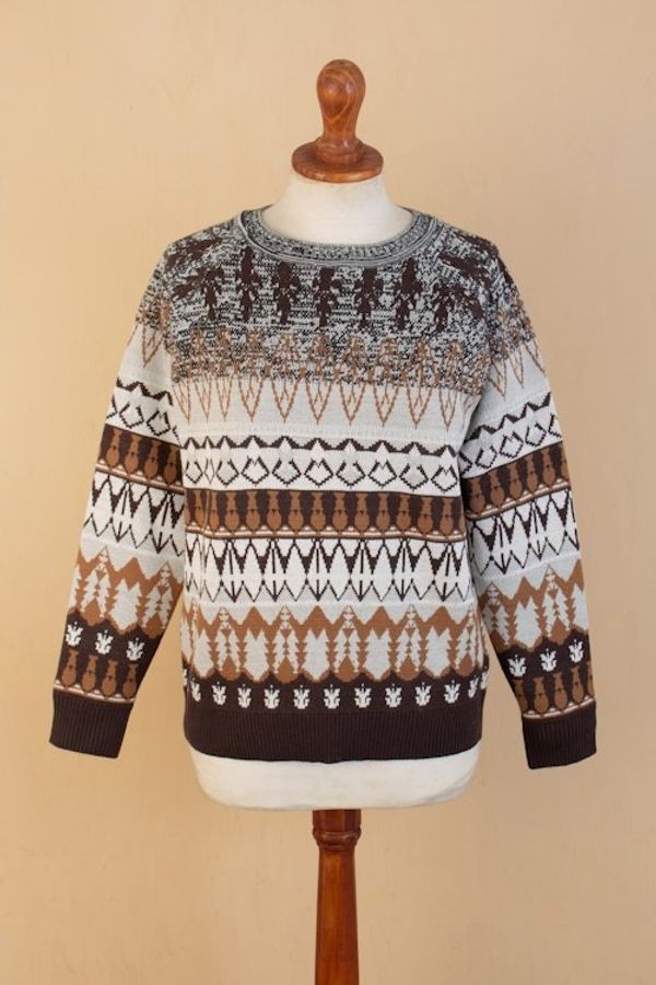 Alternate image for Geometric Brown Acrylic and Baby Alpaca Blend Pullover Chocolate Peaks