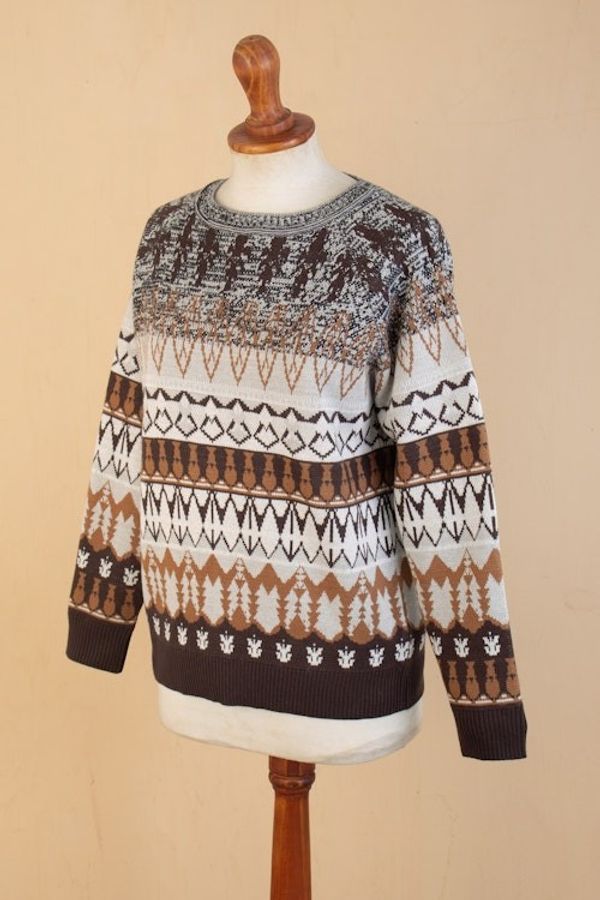 Alternate image for Geometric Brown Acrylic and Baby Alpaca Blend Pullover Chocolate Peaks