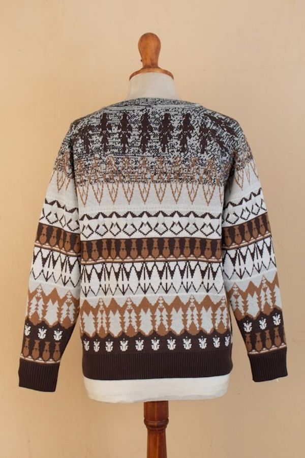 Alternate image for Geometric Brown Acrylic and Baby Alpaca Blend Pullover Chocolate Peaks
