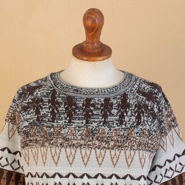 Alternate image for Geometric Brown Acrylic and Baby Alpaca Blend Pullover Chocolate Peaks