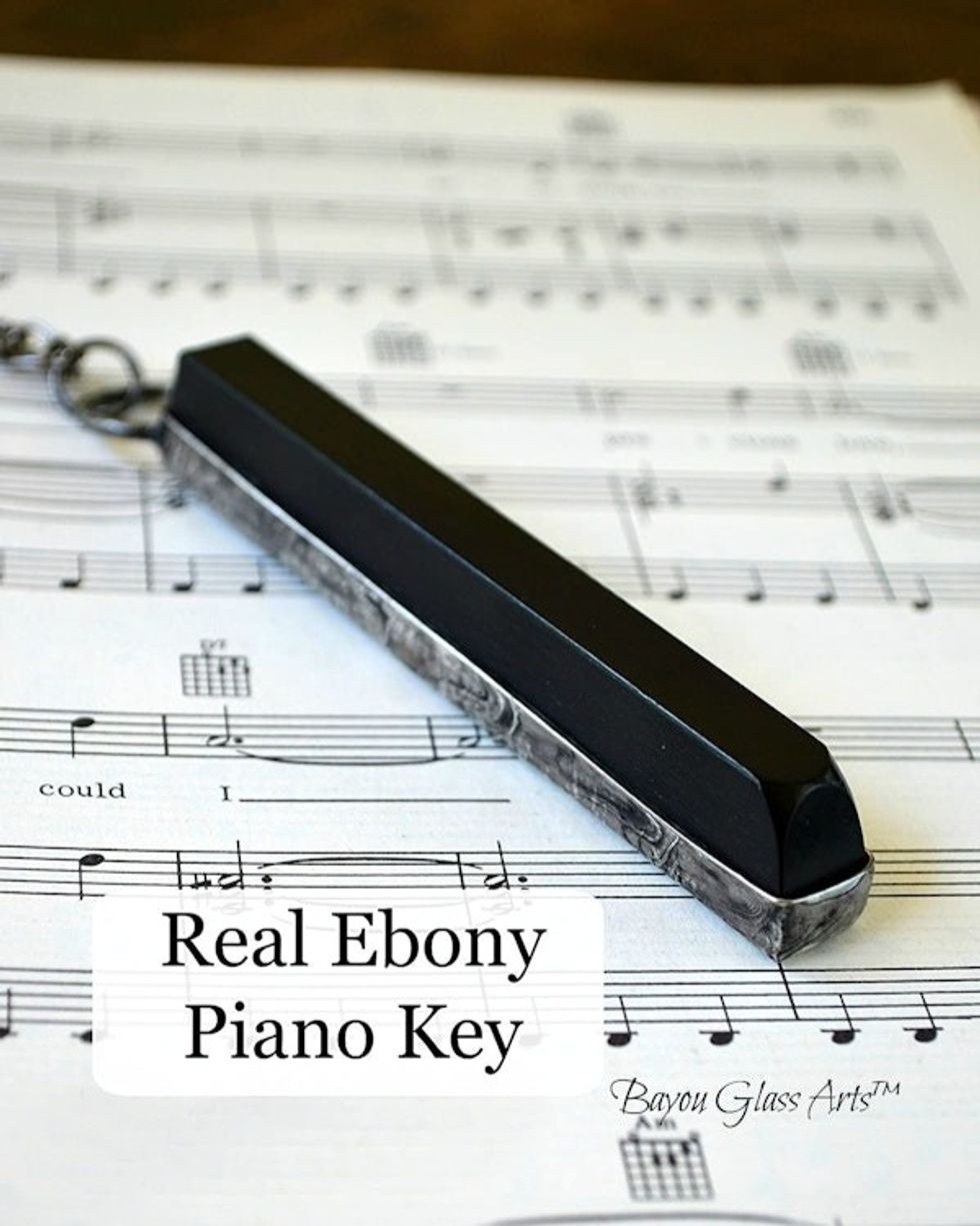 Real Ebony Piano Key Pendant Necklace or Key Chain, Antique 100 year old Sharp Flat Wooden Jewelry