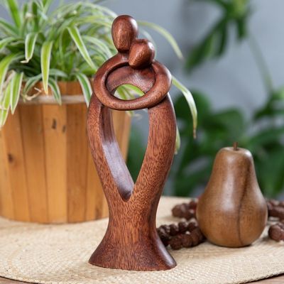 Alternate image for Hand-Carved Romantic Semi-Abstract Suar Wood Sculpture Valentine Romance