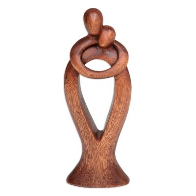 Alternate image for Hand-Carved Romantic Semi-Abstract Suar Wood Sculpture Valentine Romance