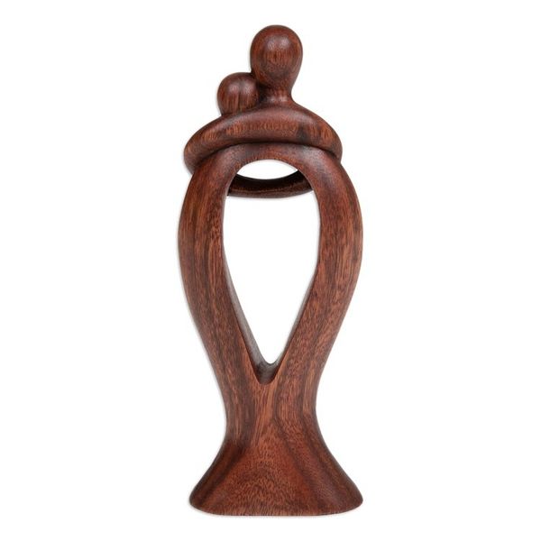 Alternate image for Hand-Carved Romantic Semi-Abstract Suar Wood Sculpture Valentine Romance