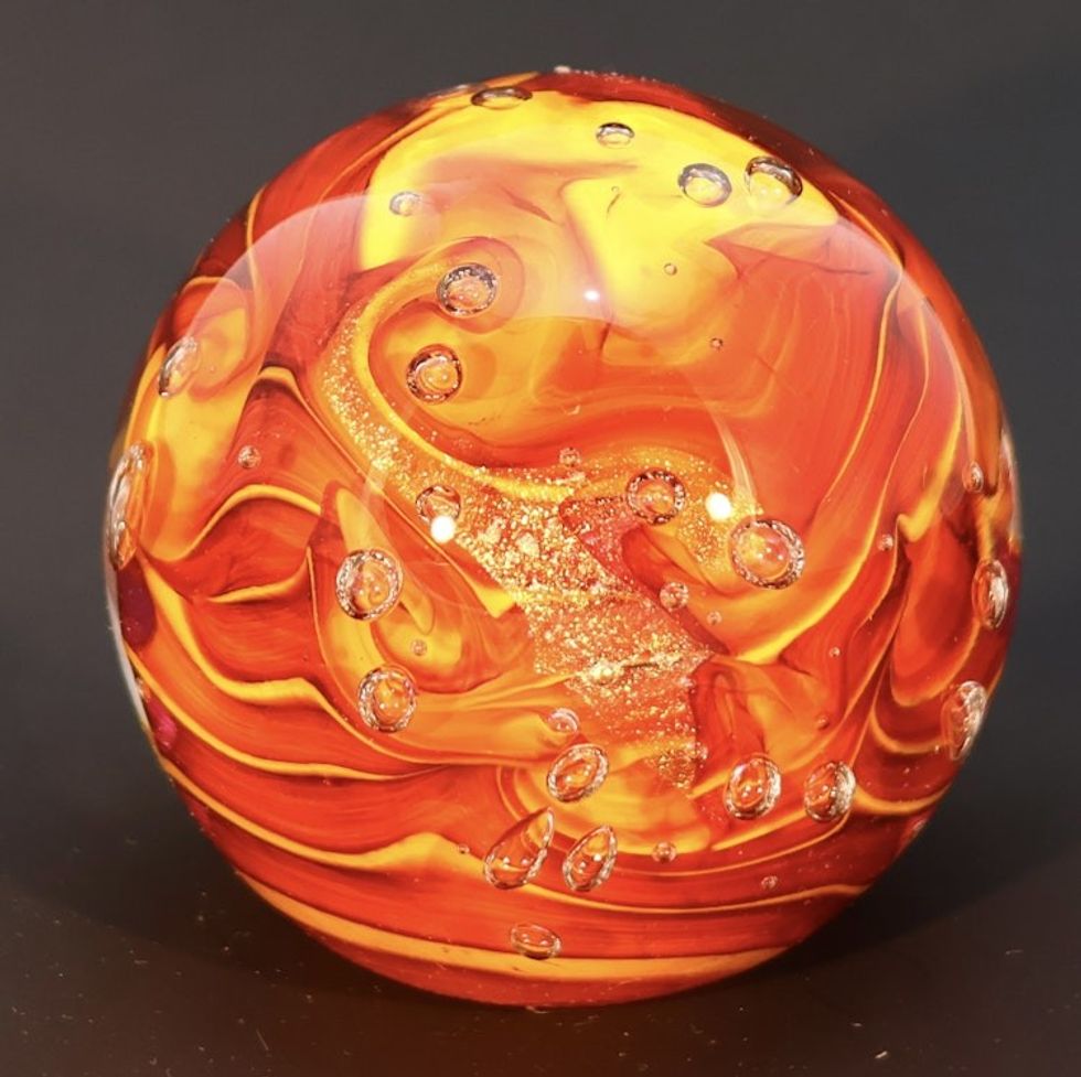 Fire Side Round Handblown Glass Paperweight