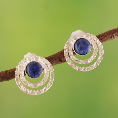 Alternate image for Textured Sterling Silver and Sodalite Button Earrings Blue Vibrations